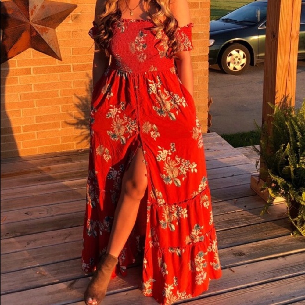 off the shoulder maxi dress